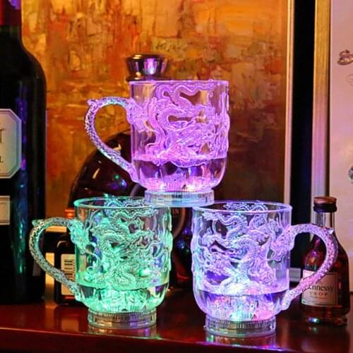 LED flashing color water activated Glowing mug dragon beer Glass Wine Beer Cup Mug Tumbler Rainbow Color Light creative Gift