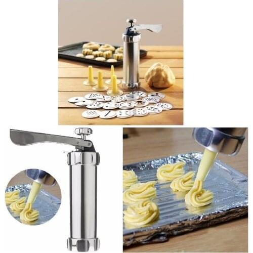 Biscuit Press Set Cookie Maker Machine Kit Stainless Steel 20 Discs 4 Icing Tips Spritz Dough Biscuits Making Tools Cookie Tools