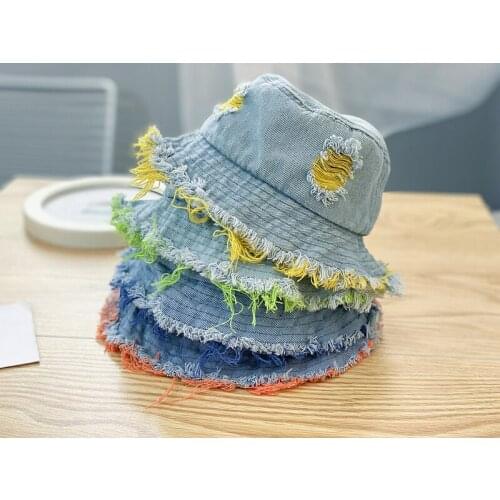 Baby hat spring and summer childrens cowboy basin hat hole fisherman hat boy girl sun hat personality wild hat