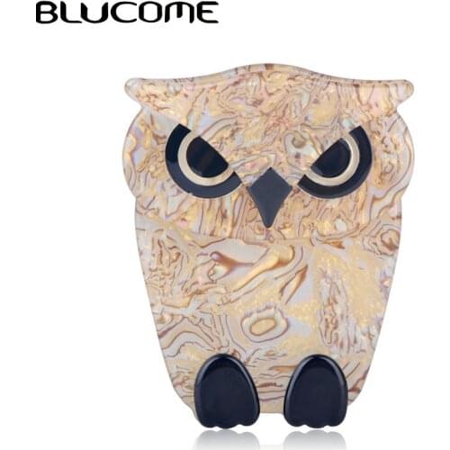 Blucome Fashion Large Owl Brooch Acrylic Jewelry Pins Women Men Suit Sweater Coat Clips Animal Accessories Kids Birthday Gifts