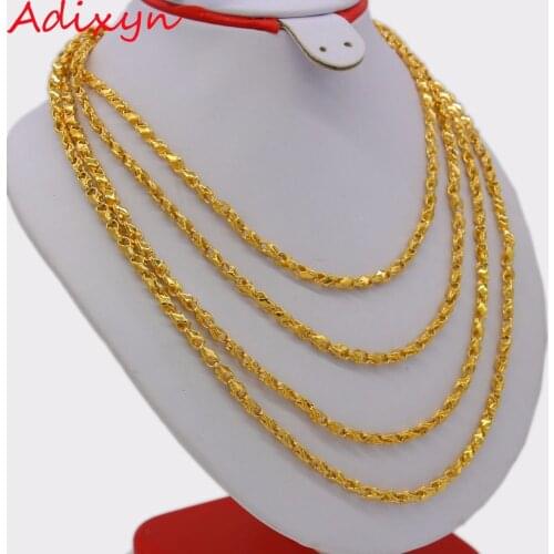 Adixyn Length 200cm 4MM Ethiopian Chain Necklaces for Women/Men,Gold Color African Eritrean Necklace/Dubai/Arab N0254