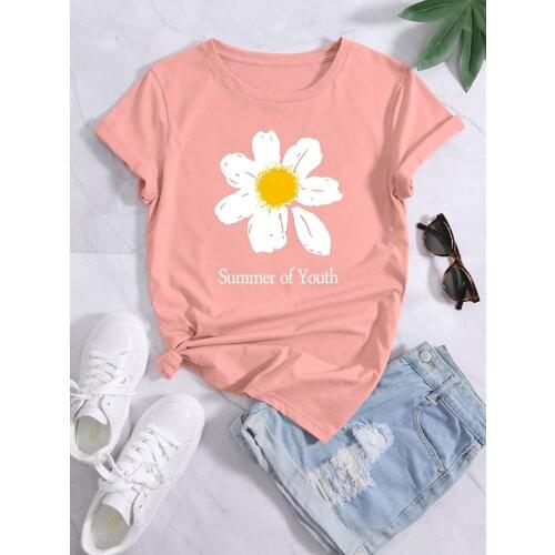 Small White Daisies Harajuku Printed womens T-shirts Regular Sleeve Tshirt Large Size New Tops Fashion Vintage Women Tshirt