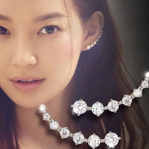 Hypoallergenic Womens Earrings 7 Crystals Ear Cuffs Hoop Climber S925 Earrings Hypoallergenic Fashion Earring Studs