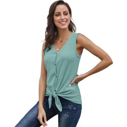 Women Summer Casual 2019 Tank Top Button Sexy V Neck Sleeveless Top Vest ladies Tank Shirt Tops Female D190549
