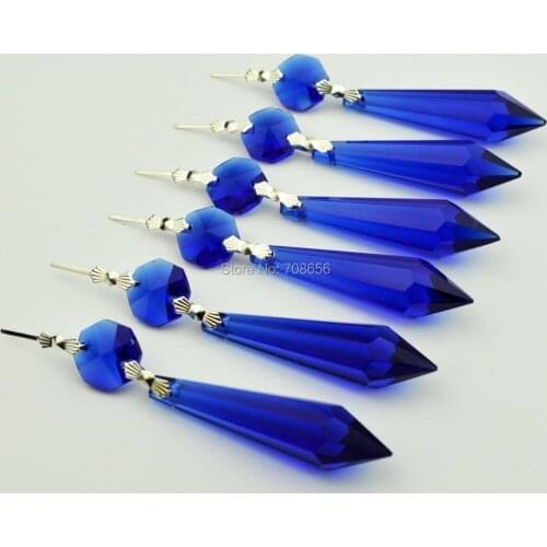 200 PCS 80mm Blue Chandelier Hanging Part Glass Icicle U Drop+ Octagon bead Hanging Prism Trimming Pendant For Sale
