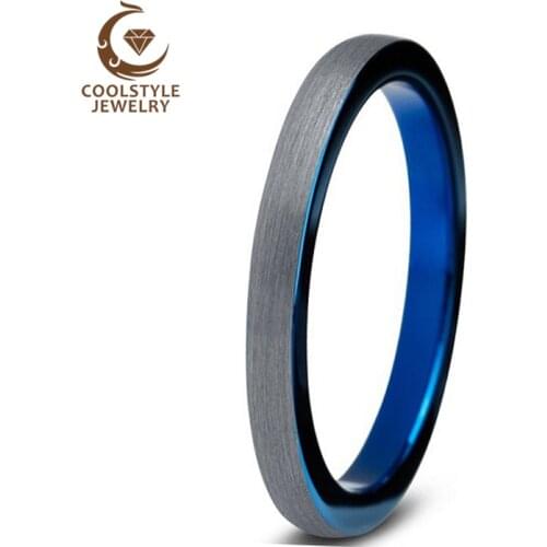 3mm Blue Tungsten Carbide Polished Traditional Engagement Wedding Ring Band Comfort Fit Size 4-15
