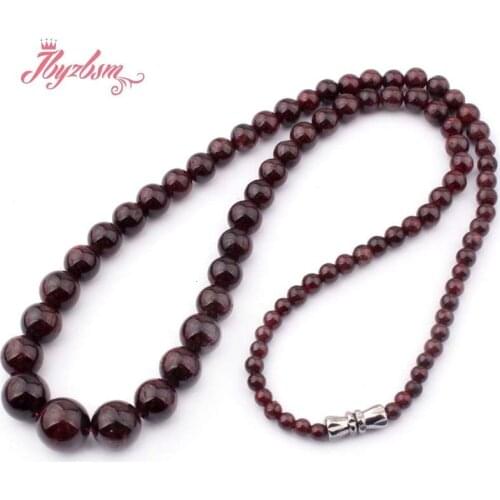 4-10mm Garnet Beads Red Round Natural Stone Beads Ball For Woman Christmas Wedding Gift Beaded Fashion Necklace 17"