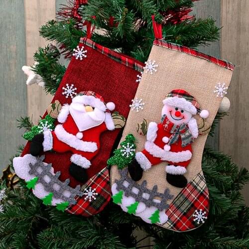 4Pcs Christmas Ornaments Stocking Socks Snowman Santa Elk Christmas Gift Bag Fireplace Christmas Tree Decorations New Year 2022
