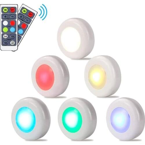 6 Lamps 2 Remote Controller Mini Led Under Cabinet Light 16 Colors Home Decoration Battery Powerd Night Light for Party,Bar