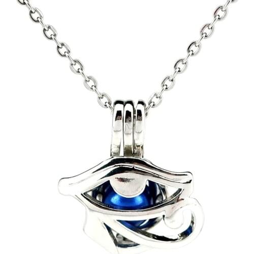 K974 Silver Copper Egyptian Eye of Horus Ra Amulet Beads Pearl Cage Pendant Chain Aroma Essential Oil Diffuser Locket Necklace