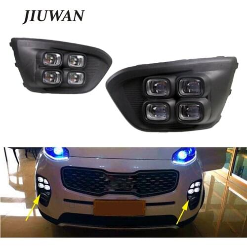 Car Driving White Daytime Running Lights Yellow Turning Singal Indicate Lamps Night Fog Blue Light For Kia Rio X-line 2017-2019