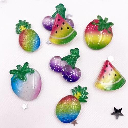 10Pcs Resin Glitter Colorful Kawaii Fruit Collection Flatback Rhinestone Figurine DIY Scrapbook Home Embellishments Craft H27