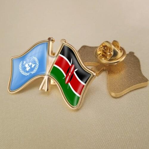 United Nations and Kenya Crossed Double Friendship Flags Lapel Pins