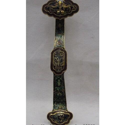 China Palace Royal Brass Copper Cloisonne Enamel Auspicious Bat Fu Ruyi Statue