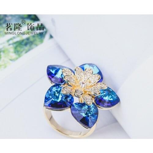 Ring For Women Females Jewelry Accessory Bridal Wedding Engagement Promise Gift Crystal Flower Resizable Brand Designer 2020 New