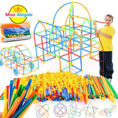 4D DIY Straw Blocks Plastic Stitching Inserted Construction Assembled Toy Blocks Bricks Educational Toys & Hobbies For Children