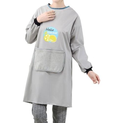Korean Long Sleeve Apron Wipeable Printing Hand-wiping Apron Cooking Cleaning Kitchen Nail Salon Women Men Apron with Pocket