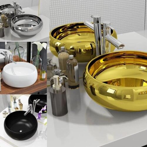 Above Counter Basin Round Ceramic White/Black/Golden/Silver Color 40x15 Cm Bathroom Sinks For Washroom Cloakroom Powder Room