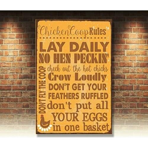 Chicken Coop Rules Metal Sign Farm Living Eggs Hens Roosters Country Living Rust