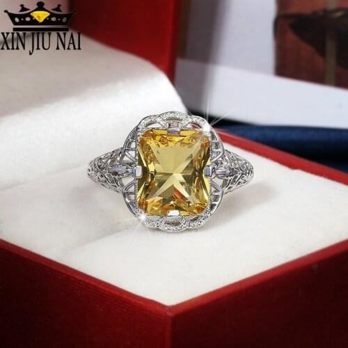 Hot new citrine hollow carved ring jewelry wish exaggerated hand jewelry