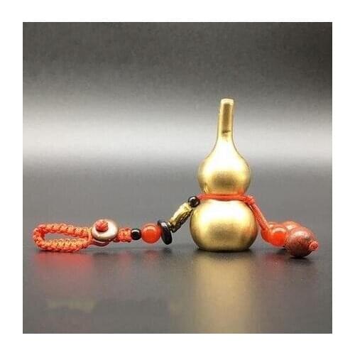 Pure Copper Small Gourd Pendant Brass Charm Exorcism Mini Copper Gourd Key Chain Pendant Auspicious Geomancy Gift Bronze Carving