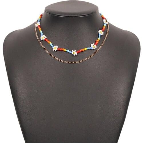 Trendy Bead Strand Beaded Choker Necklace For Women Bohemian Colorful Handmade Pearl Necklace Collar Jewelry