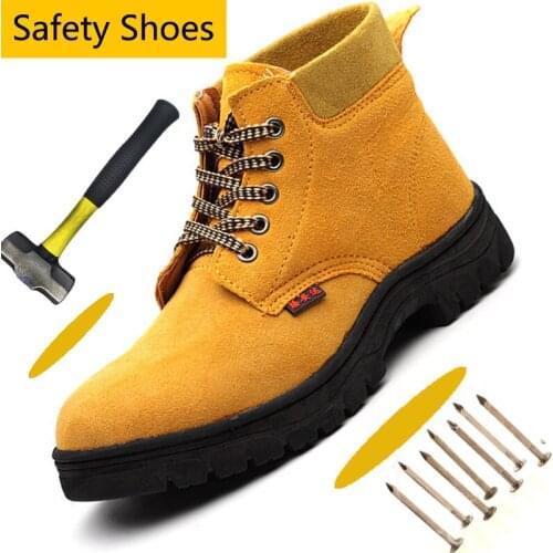 Steel Toe Cap Anti-smashing Leather Men Work Boots Indestructible Anti-Puncture Work Shoes For Men All In One Safety Boots Shoes