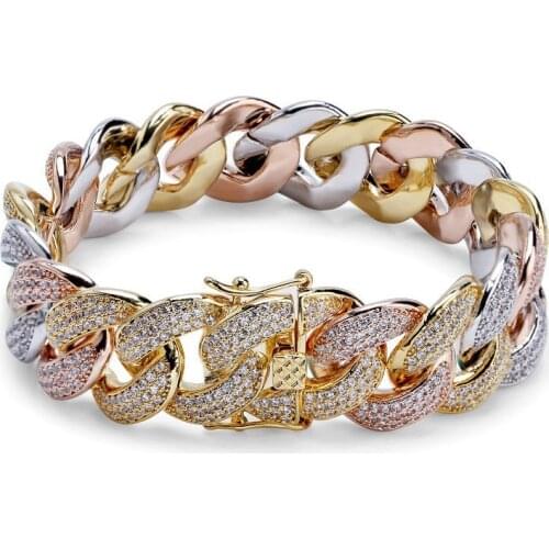 Luxury Iced Out Chain Bracelet for Men 3 Colors Miami Micro Pave Zircon Bracelets New Arrival Fashion Hip Hop Jewelry
