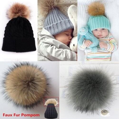 12cm Fox Fur Pom Poms Balls with Button For Hats Scarves Bags Clothes DIY Jewelry Accessories Fluffy Pompoms Balls