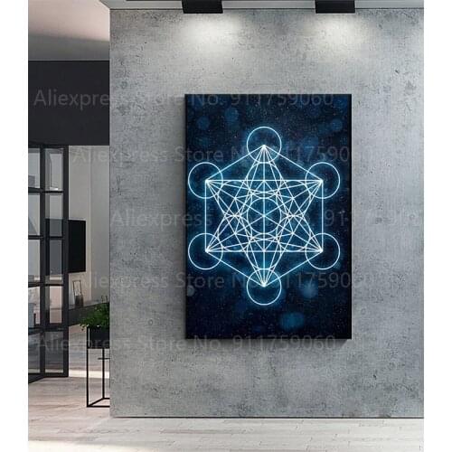 The Metatron and Flower of Life cube Wall Art Canvas Painting Posters and Prints Abstract Home Wall Pictures Room Decoration