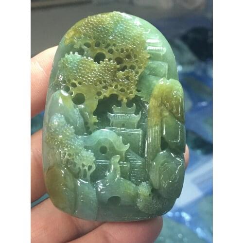 Natural Myanmar jade 7A HandCarved landscape waterfall jadeite green jade pendant jade necklace pendants jewelry jade necklaces