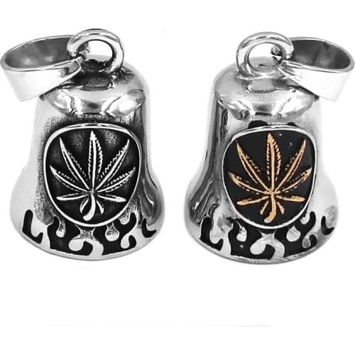 Norse Viking Rune Biker Bell Pendant Stainless Steel Jewelry Leaf Flame Men Pendant Christmas Gift SWP0612A (Has bell ring)