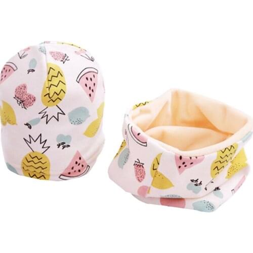 2Pcs/Set Plush Girls Hat Scarf Set Childrens Crochet Cotton Hats Spring Winter Girls Boys Warm Caps Warm Kids Hat Collars Sets
