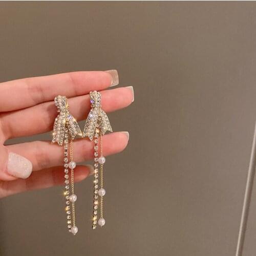 New Korea Trendy Butterfly Crystal Pendant Earrings Round Asymmetry Water Drops Tassel Earrings for Women Drop Earrings