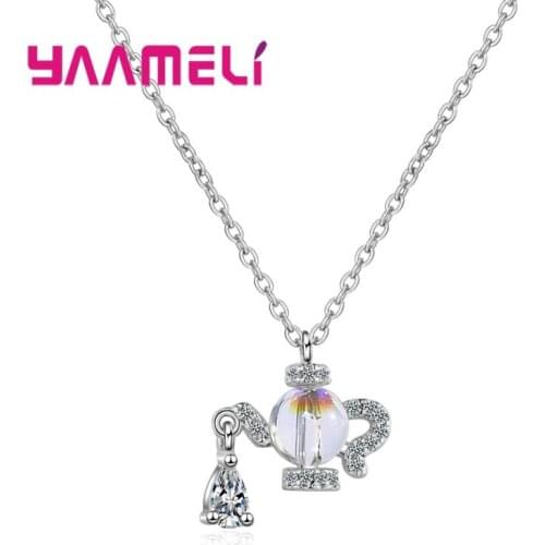 New Creative Design Clear Crystal Cubic Zirconia Kettle Pendants 925 Sterling Silver Necklaces Shine Cute Womens Jewelry Gifts