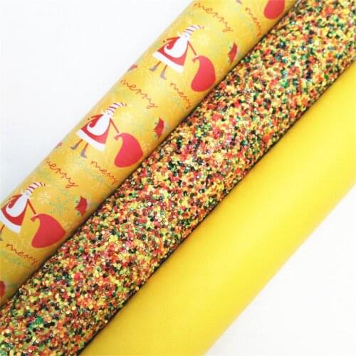 Orange Glitter leather, Santa Claus Printed synthetic leather, Smooth Vinyl Faux Leather Sheets For Bows DIY 21x29CM KM762