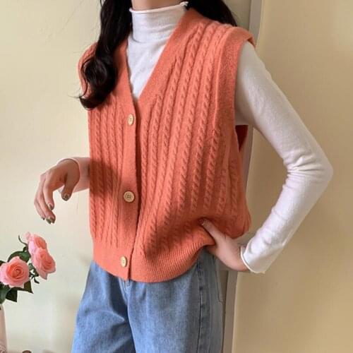Autumn Korean Women Knitted Sweater Cardigan Sleeveless Female Sweater Vest Ladies V-Neck Sweater Coat Girls Waistcoat JW9841
