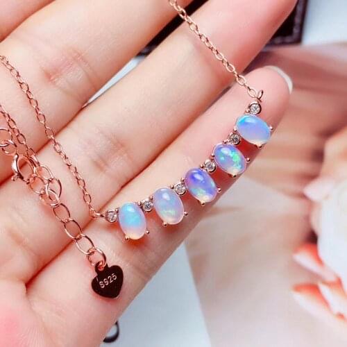 Simple stylish Personality Luxury Opal necklace pendant 100% Natural Pink Opal pendants 925 sterling silver jewellery