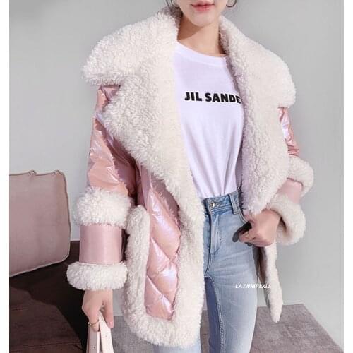 Luxury Winter 100% Real Wool Splicing Down Coat Women Thick Warm 90% White Duck Down Jacket Solid Snow Warm Outerwear Mujer