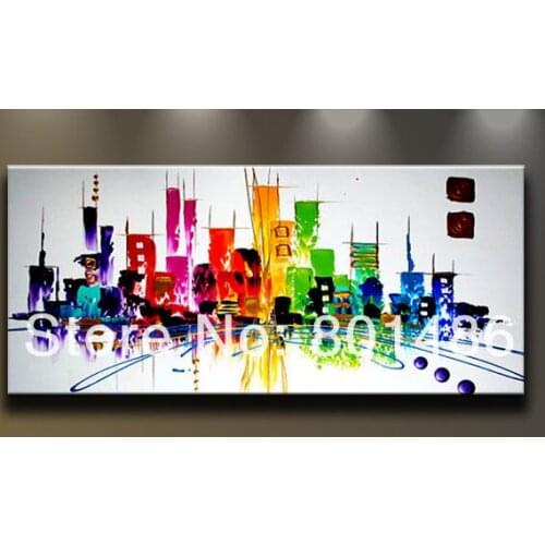 Hand painted Colorful City Artworks Cityscape Buildings Oil Painting Abstract Landscape Canvas Art Modern Wall Decoration