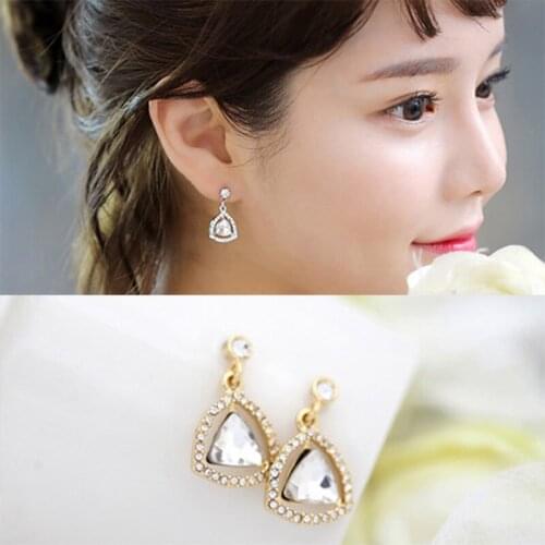 Crystal Stud Earrings For Woman Gold Silver Rhinestone Triangle Dangle Statement Charm Earring Fashion Cubic Zirconia Jewelry