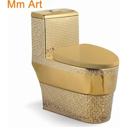 Artistic Plain Golden One Piece Closestool Siphon Fluishing Floor Mounted Luxious Villa Bathroom Seat Toilet wc