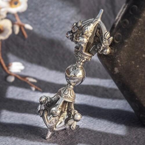 Solid 999 Sterling Silver handmade vajra pestle mens pendant Charm jewelry A5261