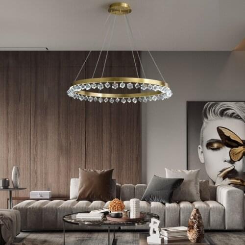 Modern Minimalist Crystal Copper Pendant Lights Bedroom Living Dining Room Decor Led Indoor Lighting Hanging Light Fixture Lamp