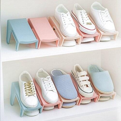 2 Sizes Simple Storage Shoe Rack Double Support Plastic Integrated Storage Rack Household Simple Space Economy Shoes Shelf