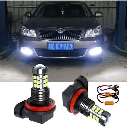 2PCS H8 LED Fog Light Bulb + Canbus Decoders Erro Free DRL Daytime Running Lamp For Skoda Fabia Octavia Superb Derivative Yeti