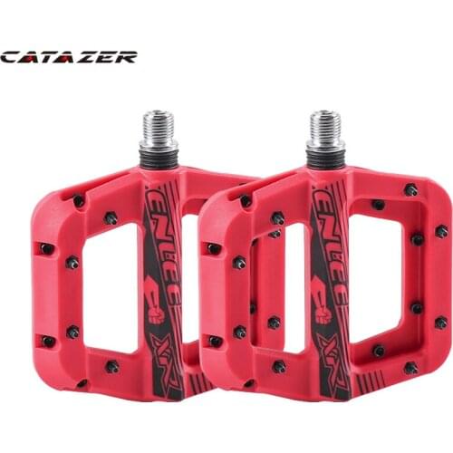 Catzer Ultralight Mountain Bike Pedals Bearings Anti-Skid Nylon MTB Bicycle Flat Pedals DU Bearing Cycling Pedals for Bicycle