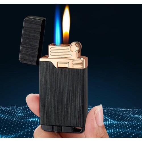 Windproof Torch Double Flame Magic Lighter Free Fire Straight Jet Metal Lighter Turbo Flint Gas Lighter Butane Cigar Cigarette