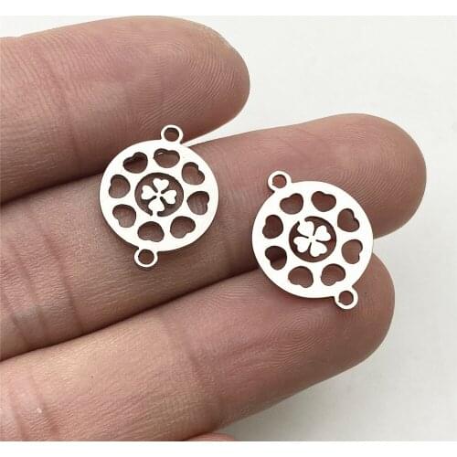 Water proof Clover Pendant 5pcs Jewelry findings 4leaves Flower Handmake SteelDesign connector Body Jewelry Making Findings