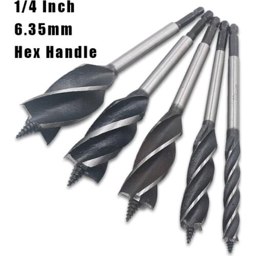 10-35MM 6.35mm Hex Handle High Speed Steel Twist Drill Bit Long Four-slot Four-blade Woodworking Tools Drill Bit Hole Opener Saw